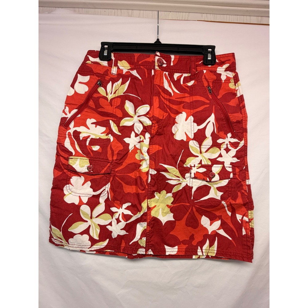Columbia Red Tropical Floral Ripstop Cargo Skirt Women 10 Utility Mini